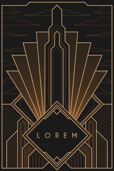 an art deco poster with the words,'l'erm'in gold and black