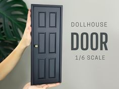 a person holding up a door with the words dollhouse door 1 / 6 scale