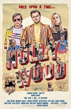 a movie poster with the words hollywood in red and white, surrounded by images of actors