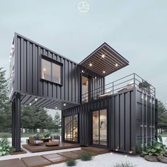 a house made out of shipping containers is shown