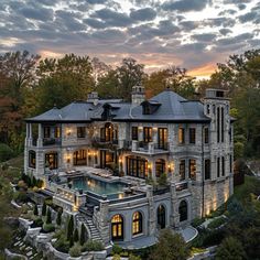 this is an aerial view of a mansion