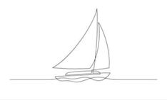 a drawing of a sailboat on the water with one line drawn to it's side