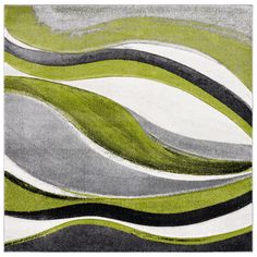 an abstract rug with green and grey colors