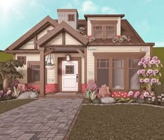 Bloxburg Aesthetic House Exterior, Simple House Exterior, Cottage Layout, Cottage Core Bloxburg House, Bloxburg Cottage, Cottage House Exterior, Cottage Core House, Houses Bloxburg, Tiny House Exterior