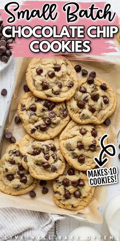 small batch chocolate chip cookies with text overlay