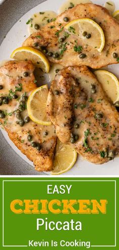 easy chicken piccata with lemons and capers on the side, served in a skillet