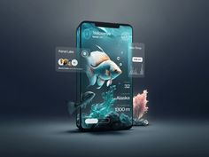 an image of a cell phone with fish on it