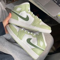 Step up your style game with the Sage Green Custom Air Jordan 1. With its sage green color, these shoes will make a bold statement wherever you go. Make your style pop with this daring shoe! Dare to be different! 🔥 100% genuine, Brand New. 👟 Custom sneakers. 💫 Every pair is hand-made to order. ✨ Best quality waterproof and scratch-proof paints used. ✨ 1000+ satisfied customers across various platforms. 🌎Free worldwide shipping,shipping within 5-12 working days 🎁 Treat the shoes as art as Air Jordans Green, Sage Green Jordans, Sage Green Dunks, Sage Green Nike Jordans, Trendy Green Leather Sneakers, Green Custom Sneakers For Spring With Round Toe, Trendy Green Sneakers With Round Toe, Green Casual High-top Sneakers For Spring, Casual Green High-top Sneakers For Spring