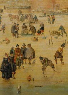 an old painting of people playing on the beach