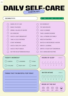 the daily self care checklist is shown