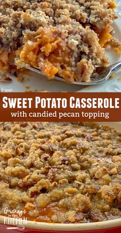 sweet potato casserole with candied pecan topping is an easy dessert recipe