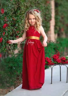 Burgundy Chiffon Sleeveless Flower Girl Dress with Ribbon Sash - Hannahrosevintageboutique.com Supernatural Wedding, Fall Flower Girl Dresses, Burgundy Flower Girl Dress, Vintage Flower Girls, Flower Girl Dresses Vintage, Red Flower Girl Dresses, Chiffon Flower Girl Dress, Sleeveless Flower Girl Dresses, Girls Fall Dresses