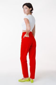 We've taken our best selling Relaxed Fit 5 Pocket Jean and garment dyed them to match our best selling t-shirt colors. Size up on the waist to get a mid-rise slouchier fit, or size down to have them fit high-waisted and accentuate your hips. comes in multiple lengths to avoid unnecessary alterations. Made from rigid 13 oz 100% U.S. grown cotton, these jeans are durable yet comfortable. Made in Los Angeles, Calif. Our experienced sewers earn up to $25 an hour and no less than $16; additionally wo Summer Blazer, Plain Pants, Dream Jeans, Summer Jeans, Relaxed Fit Jeans, Women Denim Jeans, Pocket Jeans, Shirt Accessories, Denim Pant