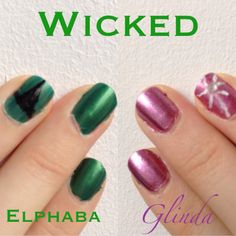 Wicked The Musical Nails, Wicked Nails Designs, Elphaba Nails, Wicked Themed Nails, Wicked Musical Inspired Nails, Wicked Nail Designs, Wicked Musical Nail Designs, Wicked Movie Inspired Nails