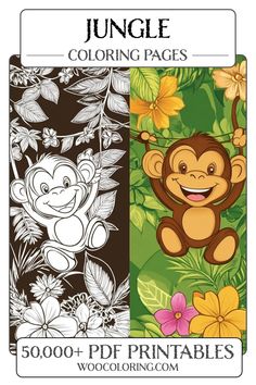 Dive into the wild with our Jungle Coloring Pages perfect for beginners! Featuring adorable animals like playful monkeys and vibrant flowers, these printables encourage creativity and relaxation. Ideal for kids and adults alike, each page offers a fun escape into a lush, colorful world. Grab your crayons and start your jungle adventure today! Jungle Coloring Pages, Giraffe Colors, Jungle Monkey, Jungle Lion, Jungle Scene, Parrot Perch, Bird Coloring Pages, Jungle Adventure, Colorful Parrots