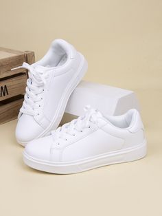 Fashionable, Lightweight, Comfortable, Breathable, Lace-up Sneakers White    PU Leather     Women Shoes, size features are:Bust: ,Length: ,Sleeve Length: White Gym Shoes, Asian Shoes, Large Size Womens Shoes, Casual Athletic Shoes, White Tennis Shoes, Women Casual Shoes, White Shoe, Classy Dress Outfits, Casual Sneakers Women