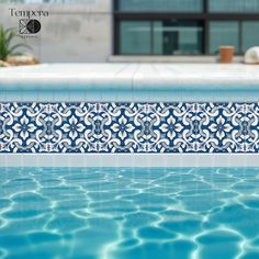 Introducing our pool waterline floral tiles in mediterranean style. Handcrafted and custom-made to fit your space. Our tiles are both unique and made to last. We can offer various customizations of the design and the sizes, or we can bring your vision to life with a completely different and unique look. -The sizes we offer are each tile 5.9" x 5.9" (15x15 cm)  set of 6 tiles  set of 12 tiles  set of 18 tiles  set of 24 tiles  set of 40 tiles  set of 48 tiles  set of 64 tiles  set of 80 tiles  se Pool Tile Texture, Spanish Pool Tile, Pool Tiles Ideas, Pool Coping And Tile, Npt Pool Tile, Decorative Pool Tiles, Spanish Pool, Pool Tile Ideas, Pool Waterline