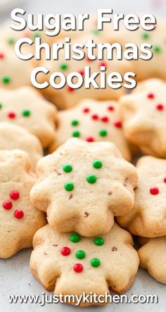 sugar free christmas cookies with green and red sprinkles on a white plate