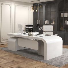 a modern office desk in an empty room