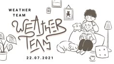 the weather team logo is shown above a drawing of a girl reading a book with her dog