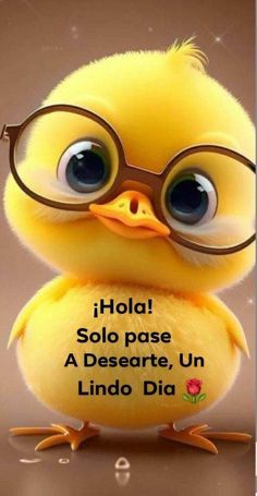 a little yellow bird wearing glasses with the words hola solo pase, a desearte, un lindo dio