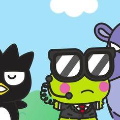 three cartoon characters wearing sunglasses and one has a black cat