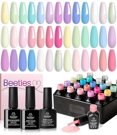 PRICES MAY VARY. What You Get: 20 x Mini Gel Polish Colors (0.17oz/5ml each bottle) + 3 x No Wipe Base and Glossy & Matte Top Coat (0.25oz/7.5ml each bottle). 20 beautiful shades of popular and trendy colors suitable for all seasons and daily routine life! This natural pastel macaroon green-red glitter gel polish set is an essential for everyone! Color Numbers are: c043-c044-c045-c046-c047-c048-c049-c050-c051-c052-c053-c054-c055-c056-c057-c058-c059-c060-c061-c062. Personal Style: Beetles 2024 na Beetles Gel Polish, Blue Gel Nails, Mom Beauty, Pastel Nail, Glitter Gel Polish, Gel Nail Tips, Pink Gel, Gel Nail Kit, Nail Polish Kits