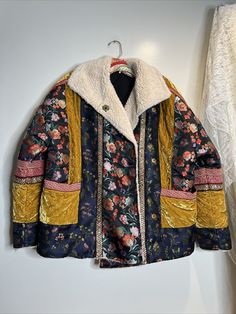 Free People Out with a Bang embroidered Oriental mixed print Jacket Coat L Rare | eBay Statement Jacket, Patchwork Jacket, Suede Coat, Beauty Clothes, Print Jacket, Red Jacket, Boho Clothing