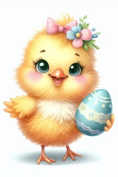 a cute little chick holding an easter egg