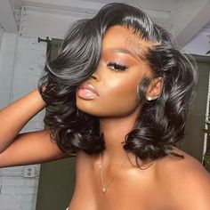 Trendy Short Loose Curl Side Part Human Hair Wig Minimalist Pre Cut HD Lace Glueless Wig Kręcony Bob, Frontal Bob Wig, Frontal Bob, Lace Frontal Bob, Short Wave, Hd Lace Frontal, Brazilian Remy Hair, Wig Short, Body Wave Wig