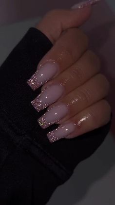 Banquet Nails, Sparkly Acrylic Nails, Glitter French Nails, Bridesmaids Nails, Glittery Nails, Nails Aesthetic, French Nail