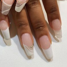 White Tipped Nails, Trendy Oval Nails, Neutral Nail Art Designs, Neutral Nails Acrylic, Neutral Nail Art, Wedding Nail Designs, Neutral Nail Designs, Oval Shaped Nails, Natural Looking Nails