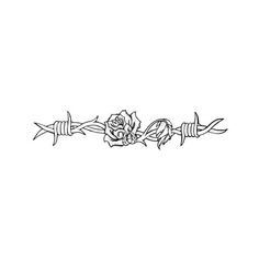 a black and white drawing of barbed wire with flowers