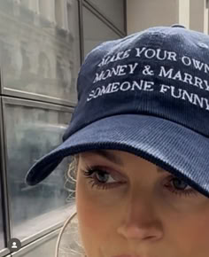 Navy Blue Corduroy Hat with House Rules "Make your own money & marry someone funny" embroidered in white. 5 stars on the back for good luck and protection. THE OG- DRUKCOTTON Flat Bill Hats For Women Outfit, Anna Winck, Trendy Hats, Silly Shirt, Dorothy Parker, Corduroy Hat, Trendy Hat, Funny Hats, Elegant Feminine