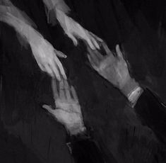 two hands reaching towards each other in black and white