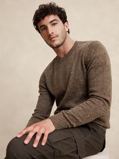 Lofty Multi-Colored Sweater | Banana Republic Factory Relaxed Fit Sweater For Winter, Warm Snug Casual Sweater, Casual Warm Snug Sweater, Casual Snug Sweater, Relaxed Fit Sweater For Cold Weather, Brown Knit Sweatshirt For Winter, Winter Brown Knit Sweatshirt, Warm Crew Neck Outerwear For Cold Weather, Wool Crew Neck Sweatshirt For Fall