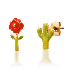 TAI JEWELRY Earrings Enamel Cactus and Desert Rose Playful Earrings, Engagement Games, Mismatch Earrings, Cactus Rose, Tai Jewelry, Chicago Gifts, Miscellaneous Gifts, Garden Frame, Blue Q