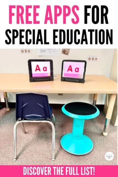 two tablet computers sitting on top of a desk with the words free apps for special education