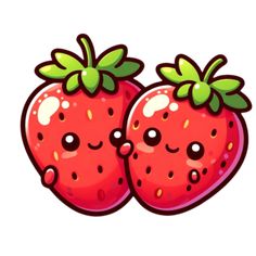 two strawberrys with faces drawn on them, one is smiling and the other has eyes closed