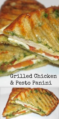 grilled chicken and pesto panini on a white plate