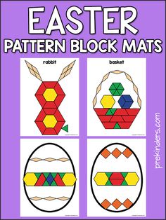 an easter basket pattern block mats with four different patterns and the words, easter baskets