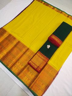 Blue & Green Narayanpeth Handloom Cotton Half Saree Lehenga Set