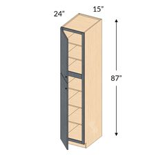 the measurements for a tall cabinet with two doors and one shelf on each side,