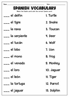 spanish worksheet with words and pictures for children to use in the classroom or at home