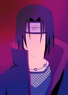 an anime character with black hair and blue eyes, wearing a purple outfit in front of a red background