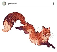 a drawing of a cat that is jumping in the air with it's tail curled up