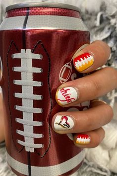 Super Bowl Nail Art Ideas For Chiefs and 49ers Fans in 2020 Kc Nails, Event Nails