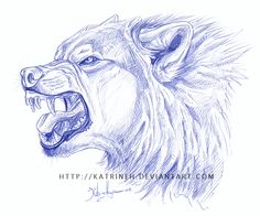 a drawing of a lion's head with its mouth open and teeth wide open