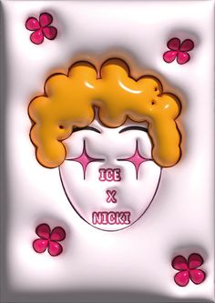 an ice and nick sign with flowers around it on a white background that says ice and nick