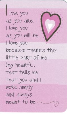 a pink card with a heart on it and the words i love you as you are